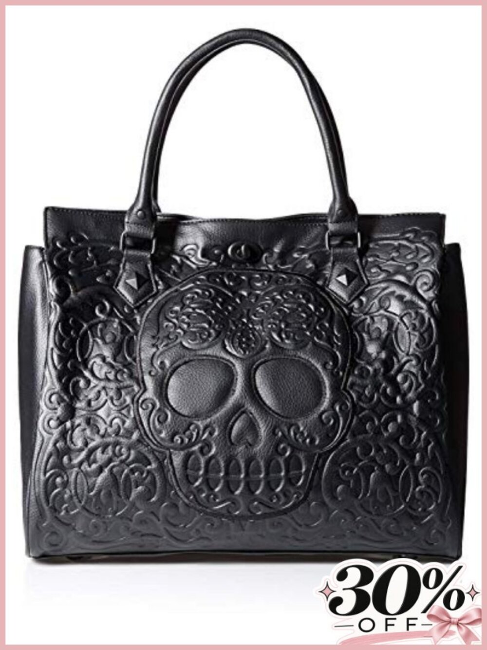 Faux Leather Skull Tote Bag with Zipper Compartments Casual Handbag